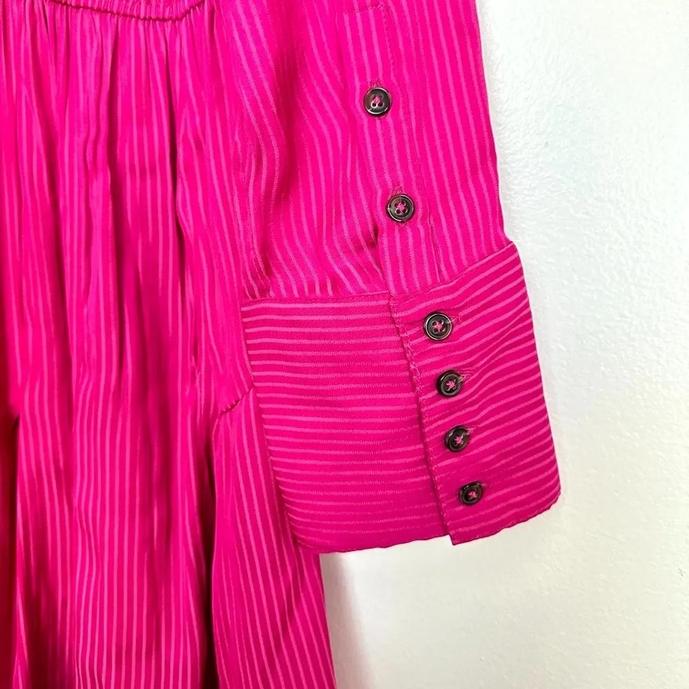 Free People Everly Pinstripe Long Sleeve Shirtdress in Pink Phenom Size Small - Picture 8 of 11